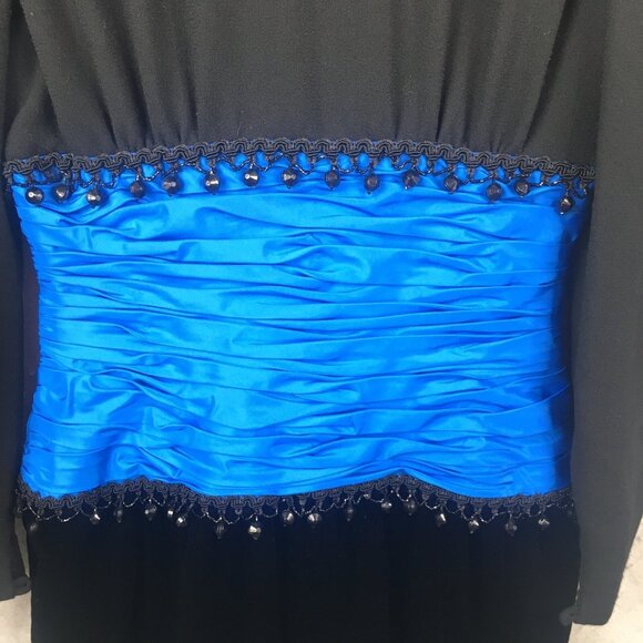 Vintage Lawrence Dress Womens 4 Blue Black Ruched Event Neiman Marcus Cocktail - Picture 16 of 16